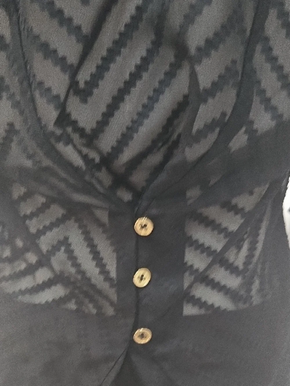 bebe Black Sheer Chevron Top with Gold Buttons - Picture 5 of 8